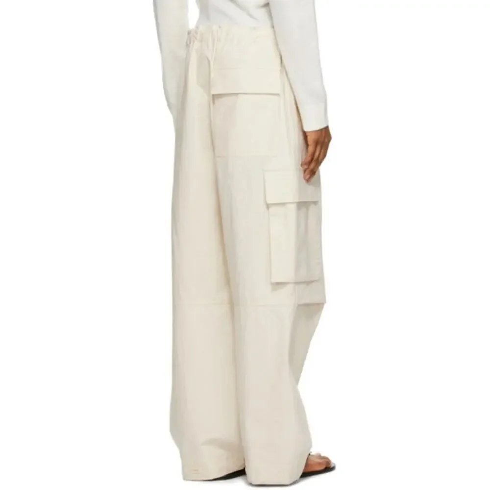 Jil Sander Cargo Pants 100% Cotton Women's IT 40 US 8 Cream Travel Quiet Luxury